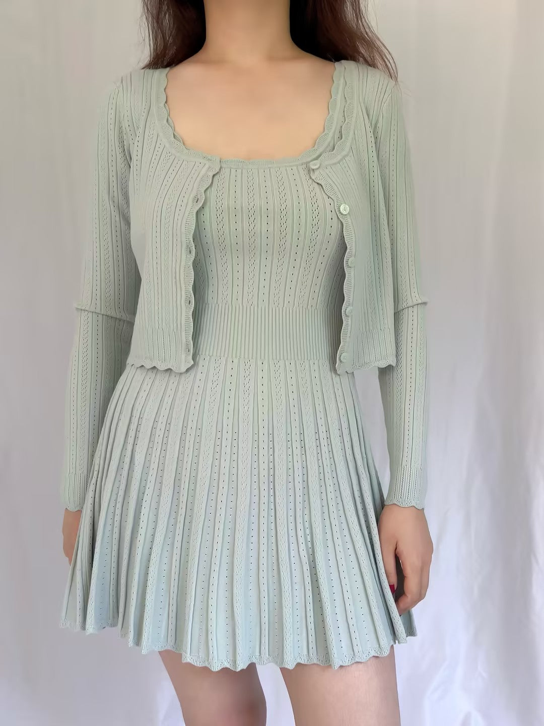 LSF Martti Stretch Pointelle Cardigan - Eau De Nil